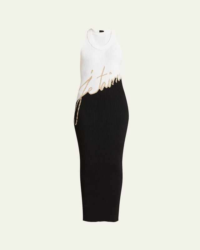 Colorblock High Neck Knit Body-Con Gown